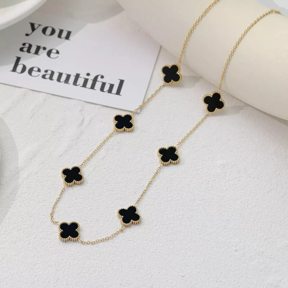 COPY - 18k gold four-leaf clover necklace, female airy acrylic gold plated neck… - Picture 3 of 13